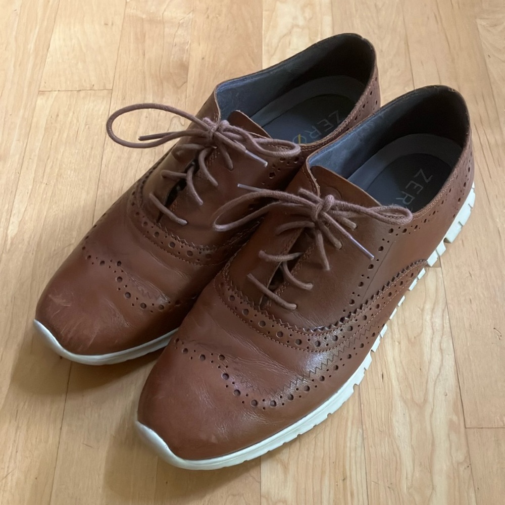 Cole Haan Zerogrand wingtip oxfords leather Woodbury brown 9.5